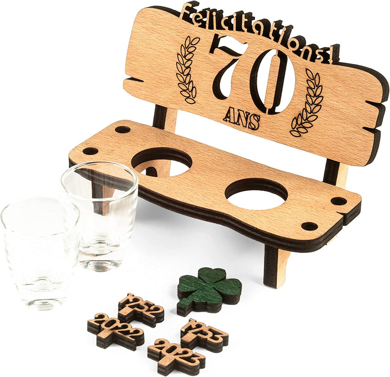 Liquor bench with year number, wooden laurel wreath with number engraving, gift for the 50th