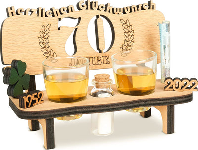 Liquor bench with year number, wooden laurel wreath with number engraving, gift for the 50th