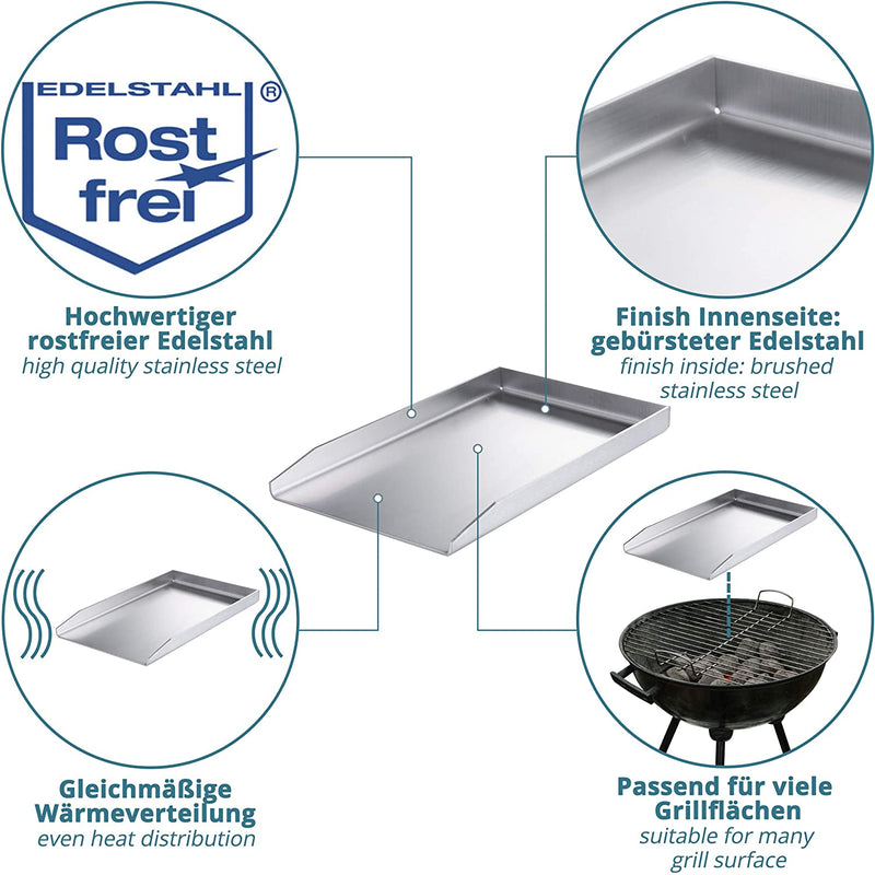Stainless steel grill plate plancha universal size 30 x 40 cm for many coals