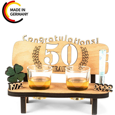 Liquor bench with year number, wooden laurel wreath with number engraving, gift for the 50th