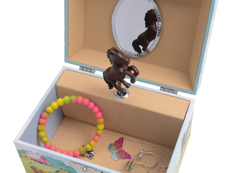 Music box jewelry box for girls with rotating unicorn rainbow