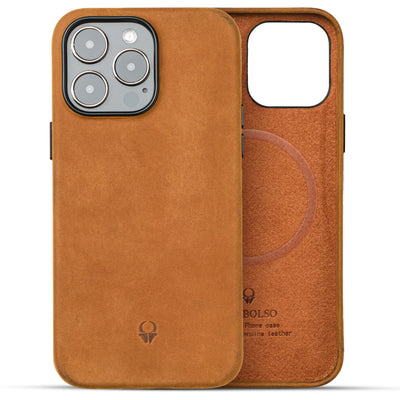 Genuine Leather Case for iPhone 13 Pro Max Built-in Magnets for Mag Safe Charging