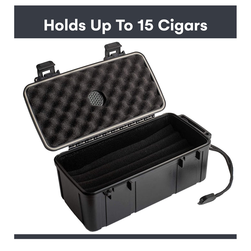 Cigar travel humidors with integrated humidifier disc for up to 15