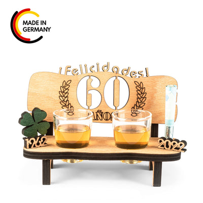 Liquor bench with year number, wooden laurel wreath with number engraving, gift for the 50th