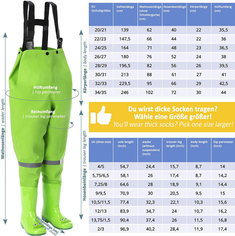 Waterproof waders for children with rubber boots yellow size 20/21 ideal