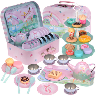 Children's play tin tea set carrying bag children's tableware play kitchen 15