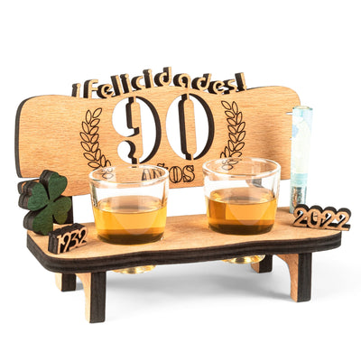 Liquor bench with year number, wooden laurel wreath with number engraving, gift for the 50th