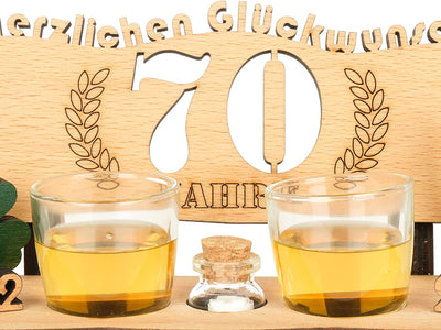 Liquor bench with year number, wooden laurel wreath with number engraving, gift for the 50th