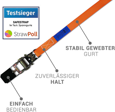 Lashing straps with ratchet, extremely robust lashing straps, 1600 kg capacity, 4 pieces, 4 m