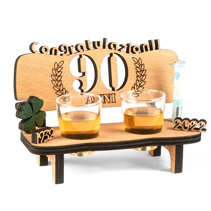 Liquor bench with year number, wooden laurel wreath with number engraving, gift for the 50th