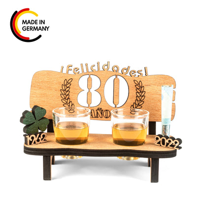 Liquor bench with year number, wooden laurel wreath with number engraving, gift for the 50th