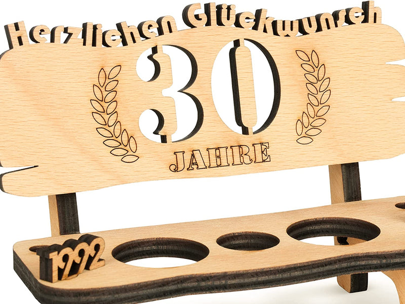 Liquor bench with year number, wooden laurel wreath with number engraving, gift for the 50th