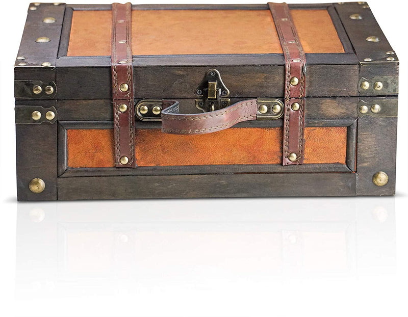 BRYNNBERG LOCKABLE TREASURE CHEST 38X27X14CM - ANTIQUE DECORATIVE CASE