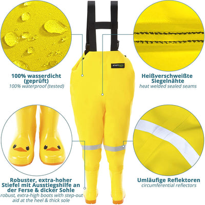 Waterproof waders for children with rubber boots yellow size 20/21 ideal