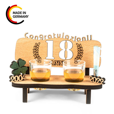 Liquor bench with year number, wooden laurel wreath with number engraving, gift for the 50th