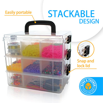 BINS &amp; THINGS STACKING BOXES STORAGE BOX WITH LID WITH 18 ADJUSTABLE COMPARTMENTS - TRANSPARENT