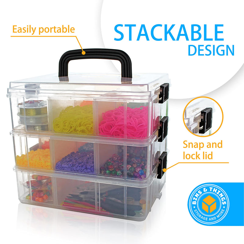 BINS &amp; THINGS STACKING BOXES STORAGE BOX WITH LID WITH 18 ADJUSTABLE COMPARTMENTS - TRANSPARENT