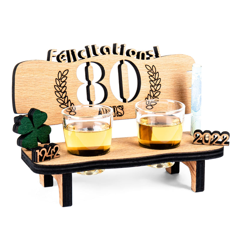 Liquor bench with year number, wooden laurel wreath with number engraving, gift for the 50th