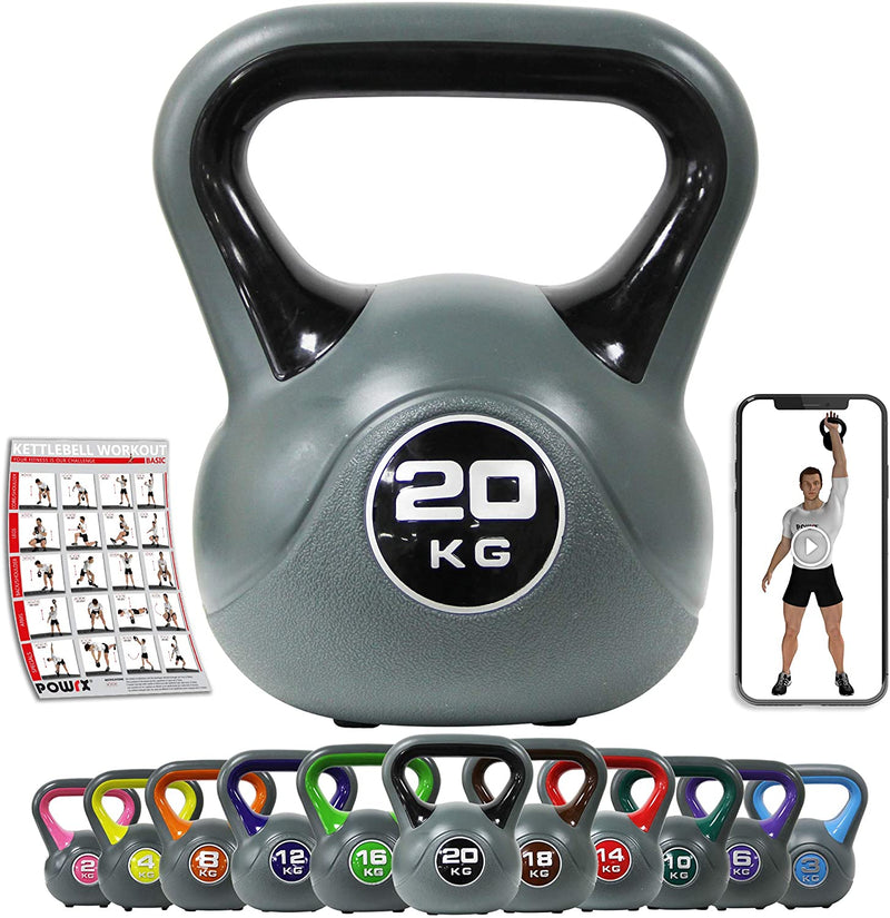 Kettlebell plastic 220 kg including workout I kettlebell in various colors