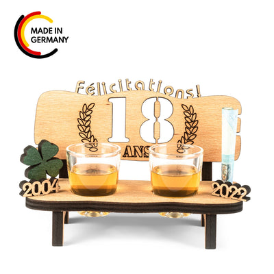 Liquor bench with year number, wooden laurel wreath with number engraving, gift for the 50th