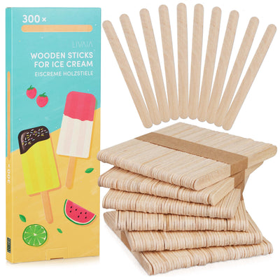 LIVAIA WOODEN ICE CREAM STICKS: 300 WOODEN STICKS FOR CRAFTS AND WOODEN ICE CREAM STICKS –