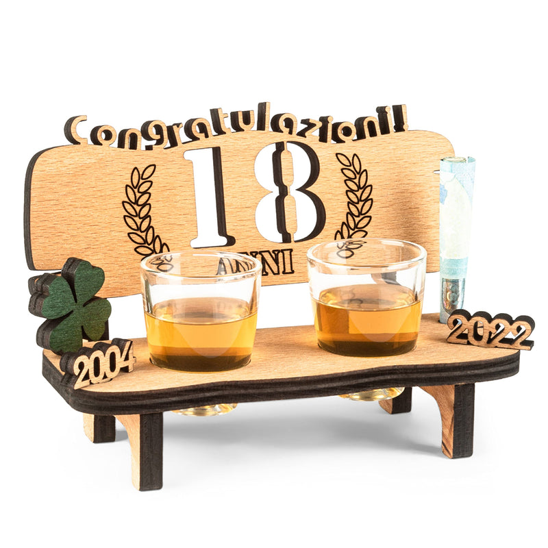 Liquor bench with year number, wooden laurel wreath with number engraving, gift for the 50th