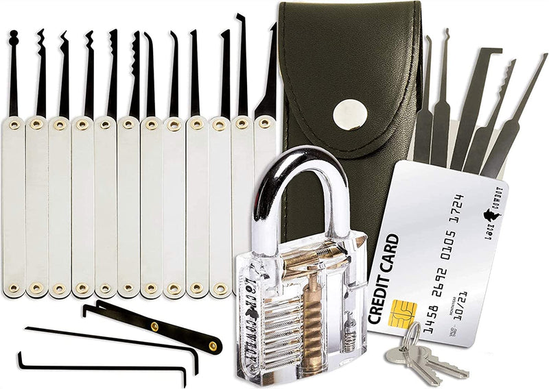 LOCK COWBOY 20-PIECE LOCKPICKING SET PROFESSIONAL WITH TRANSPARENT PADLOCK