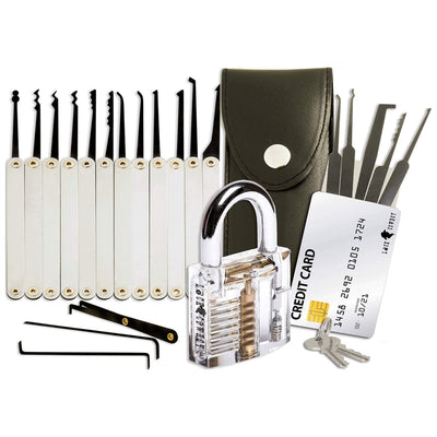 LOCK COWBOY 20-PIECE LOCKPICKING SET PROFESSIONAL WITH TRANSPARENT PADLOCK