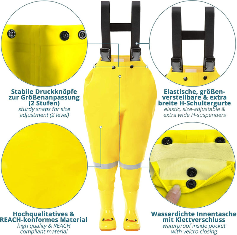 Waterproof waders for children with rubber boots yellow size 20/21 ideal