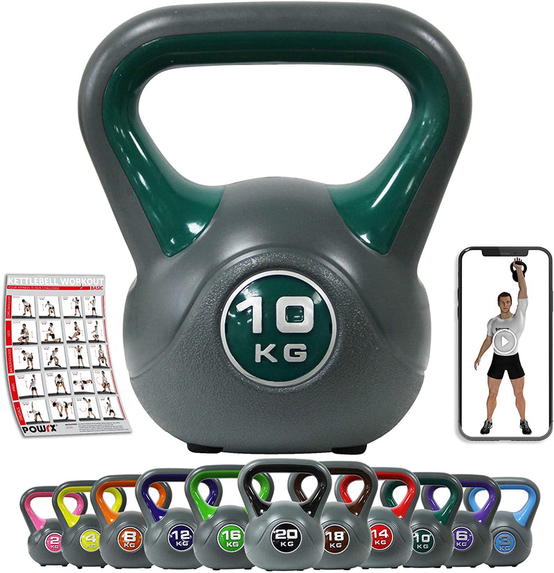 Kettlebell plastic 220 kg including workout I kettlebell in various colors