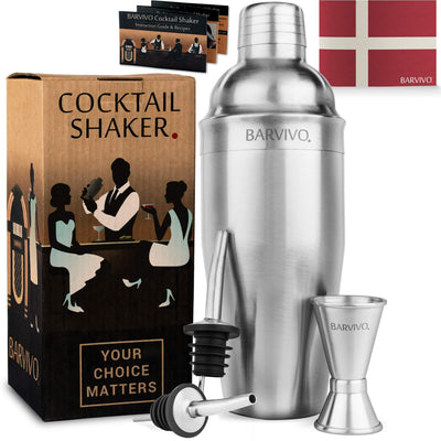 BARVIVO PROFESSIONAL COCKTAIL SHAKER SET WITH DOUBLE JIGGER AND TWO ALCOHOL POURERS - 710ML MARTINI SHAKER