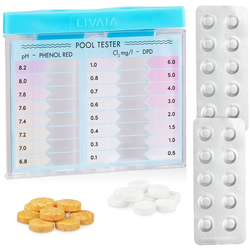 LIVAIA POOL TESTER CHLORINE AND PH: STARTER SET OF 3 WITH TEST CONTAINER