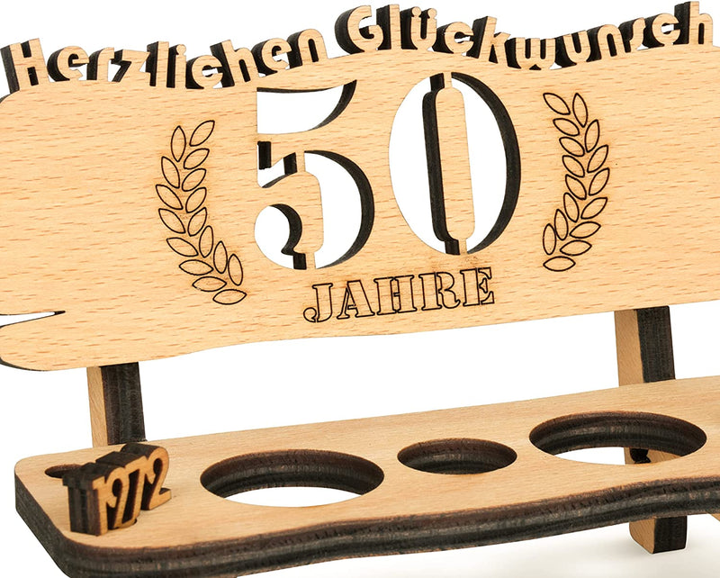 Liquor bench with year number, wooden laurel wreath with number engraving, gift for the 50th