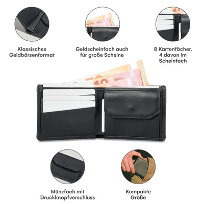 Verona wallet I space for 8 cards I compact men's wallet made of leather