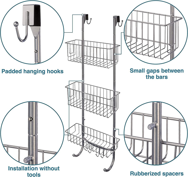 Shower Shelf with 3 Levels Grey/Chrome Look Bathroom Shelf No Drilling for Hanging 86x30x