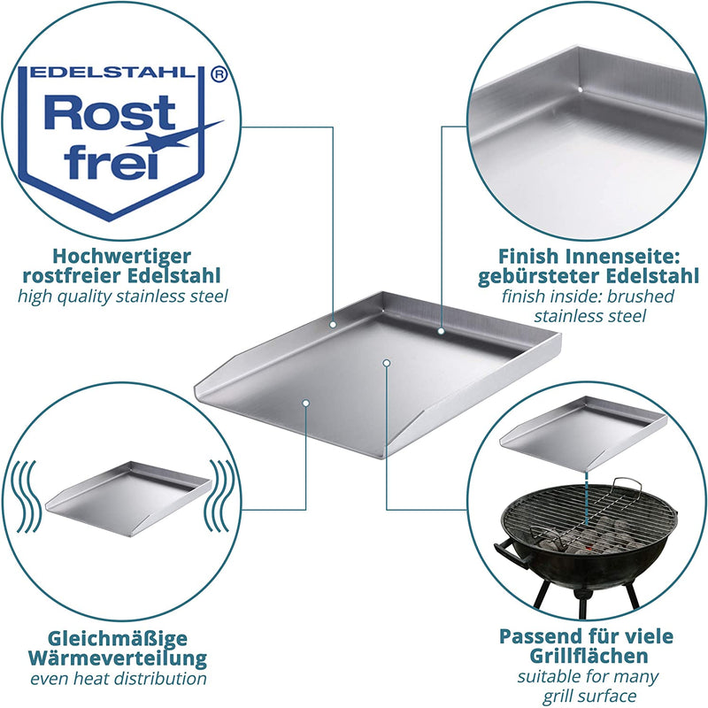 Stainless steel grill plate plancha universal size 30 x 40 cm for many coals