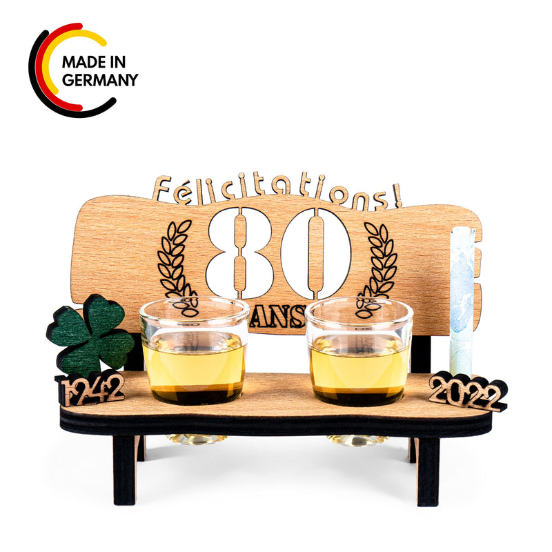 Liquor bench with year number, wooden laurel wreath with number engraving, gift for the 50th