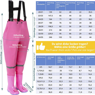 Waterproof waders for children with rubber boots pink size 34/35 ideal