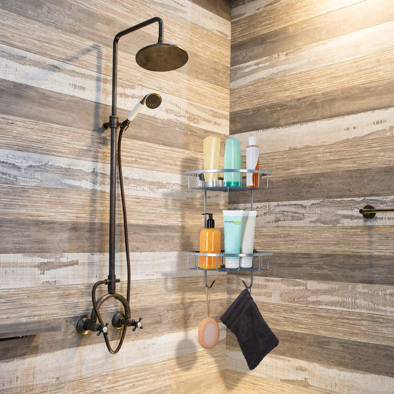 SMARTPEAS SHOWER SHELF FOR THE BATHROOM - ROBUST CORNER MODEL - 41 X 21 X 21 CM - POWDER COATED STEEL IN CHROME