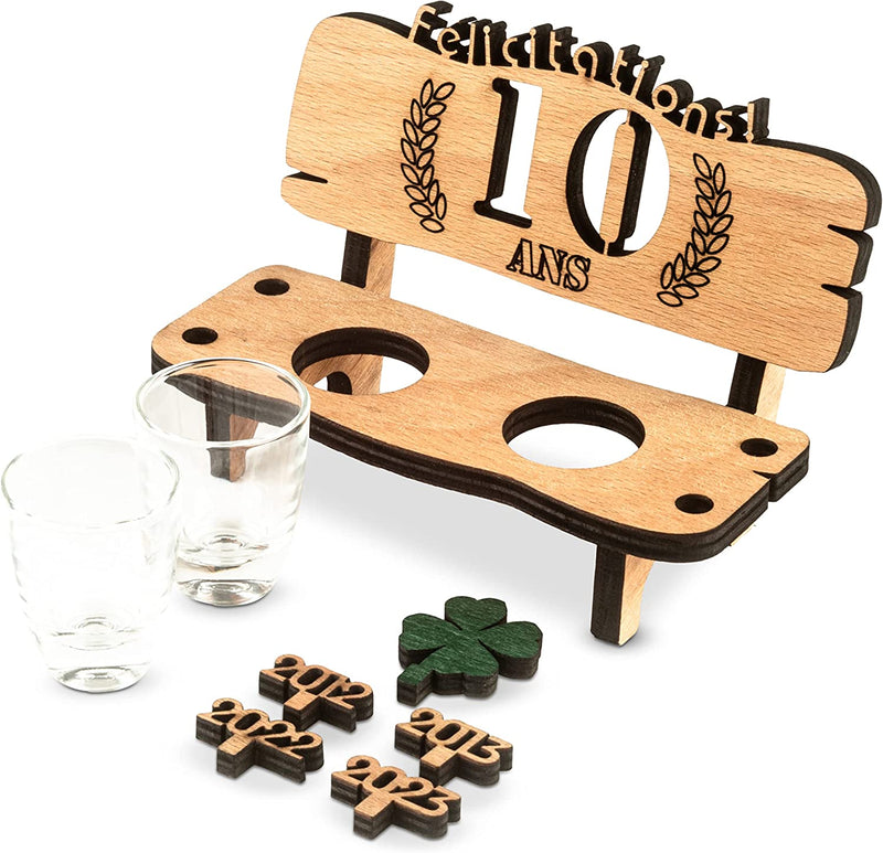 Liquor bench with year number, wooden laurel wreath with number engraving, gift for the 50th