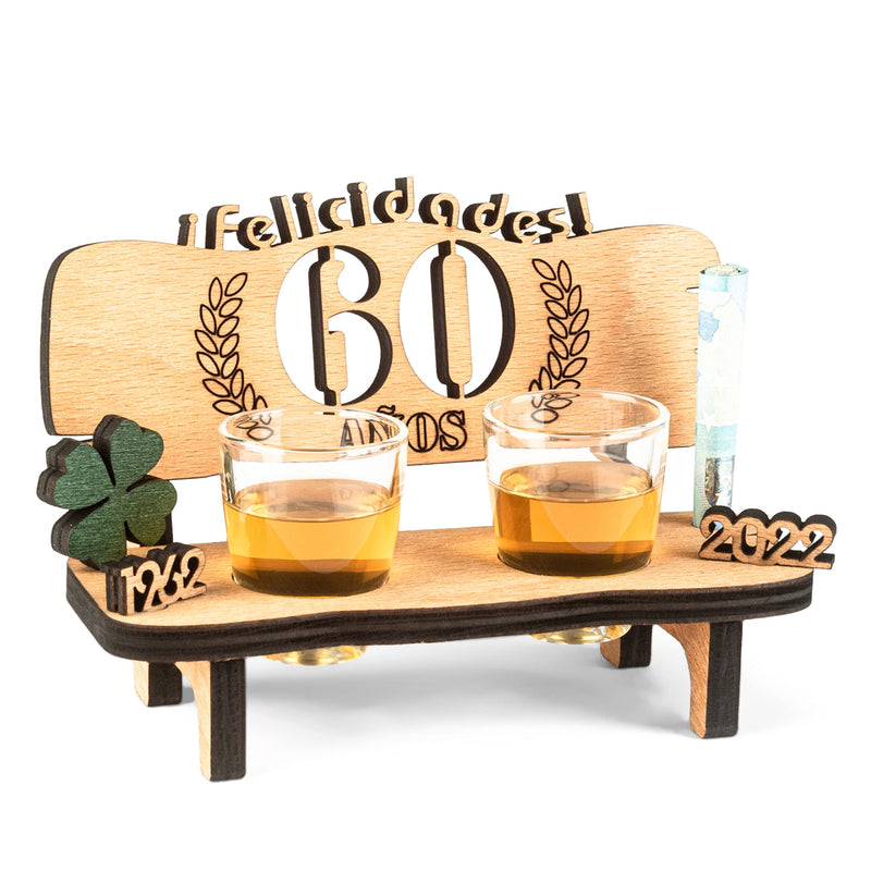 Liquor bench with year number, wooden laurel wreath with number engraving, gift for the 50th