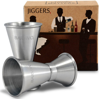 Double measuring cup set with 15cl and 3cl jigger made of stainless steel for spirits