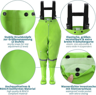 Waterproof waders for children with rubber boots green size 26/27 ideal