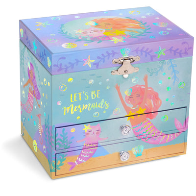 Musical jewelry box with 2 pull-out drawers glitter