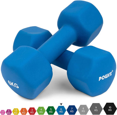 Hexagonal neoprene dumbbells 2 x 2 kg (pair) including workout I 05 10 kg I weights