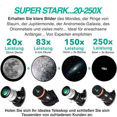 Telescope Astronomy Portable and Powerful 20x250x Easy to Assemble