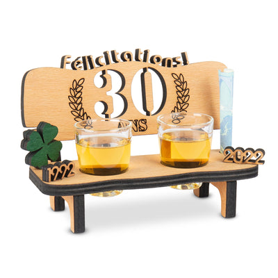 Liquor bench with year number, wooden laurel wreath with number engraving, gift for the 50th