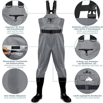 Waterproof Breathable Nylon Waders With Boots Neoprene Knee Pads