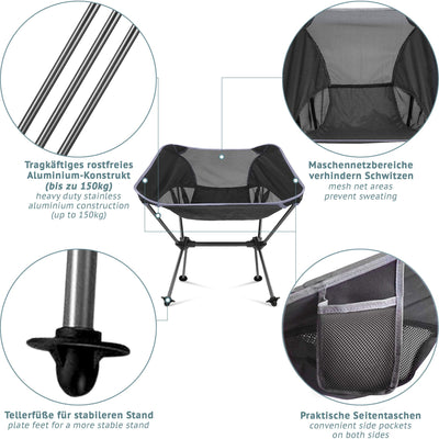 Camping chair made of robust 600d polyester and aluminum, lightweight and foldable