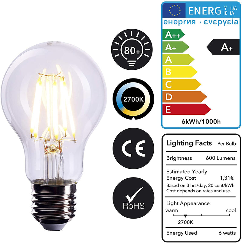 Smart Filament Light Bulb Fl07_S E27 Socket Dimmable 6w 2700k Warm White